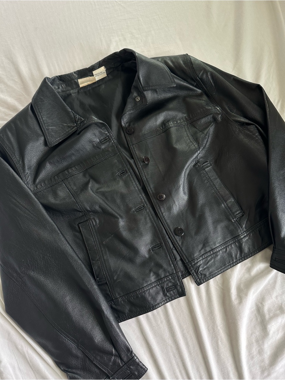 Vintage 100% Leather Newport News Black Women's Button Front Jacket - Picture 11 of 12
